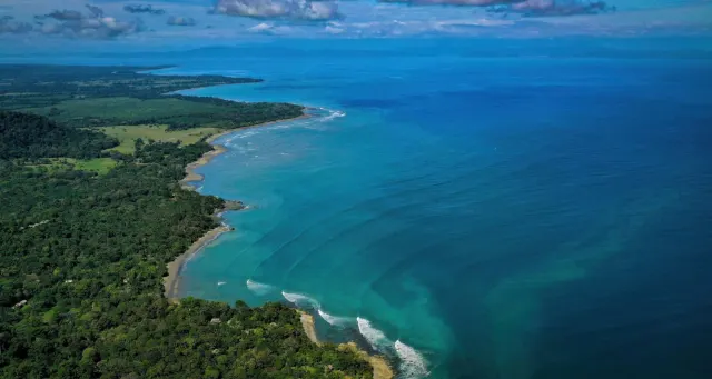 Aerial view of the bay in Puerto Jiménez, on the Osa Peninsula