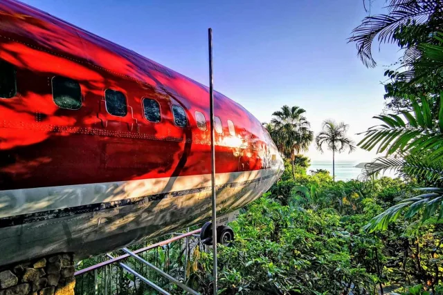 Airplane fuselage in Costa Verde overlooking the rainforest and ocean